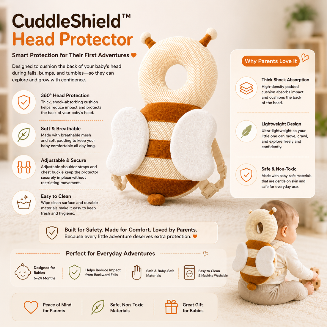CuddleShield™ Head Protector – Soft &amp;amp; Comfortable Head Cushion